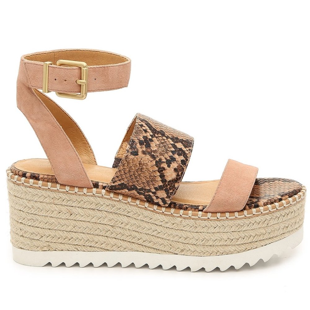 Crown Vintage Pink Suede & Brown Snake Print Espadrille Platform Sandals